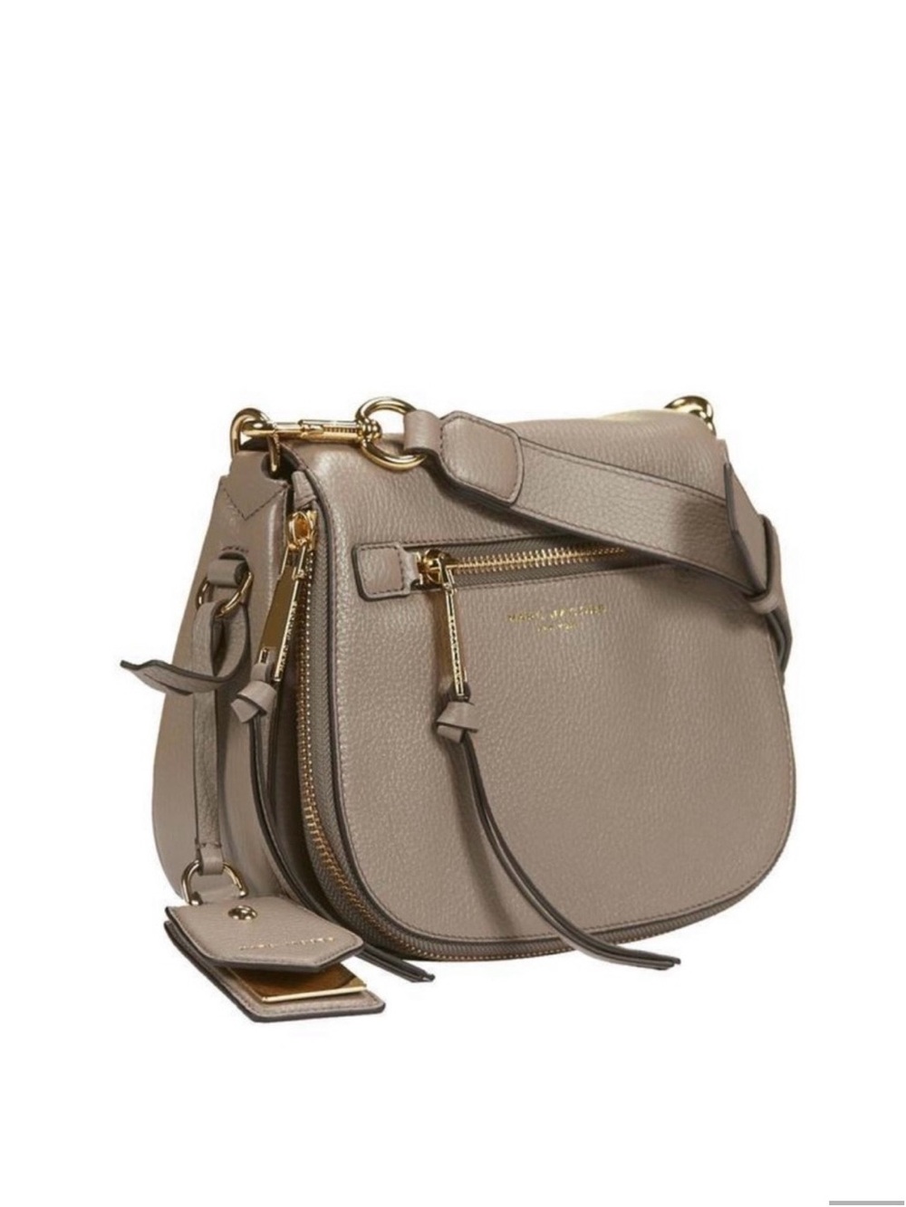 Marc Jacobs Recruit Nomad Mink Gray-Taupe Pebbled Leather Crossbody Saddlebag